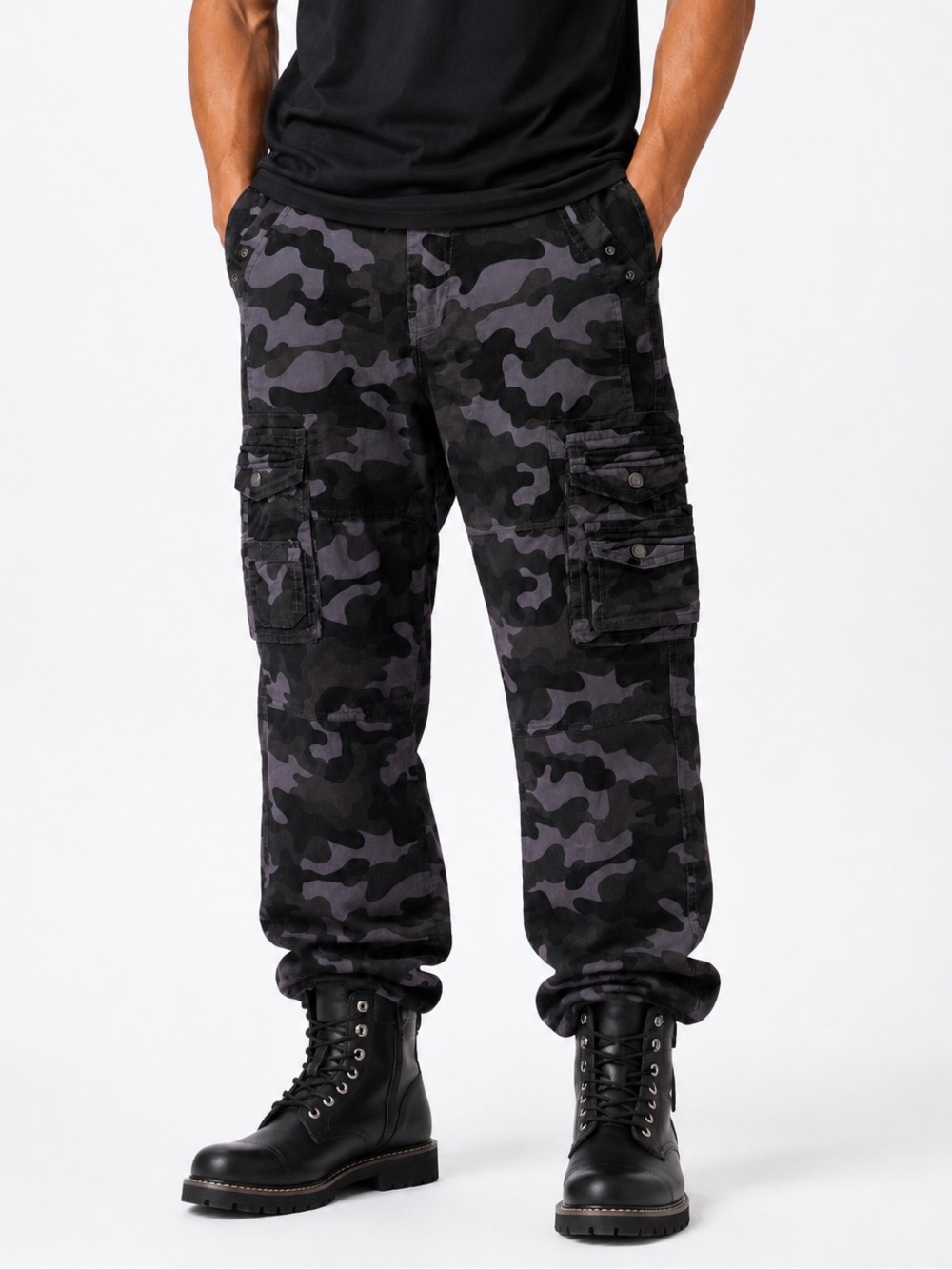 Society Men's Gray/Purple/Black Camouflage Cargo Pants